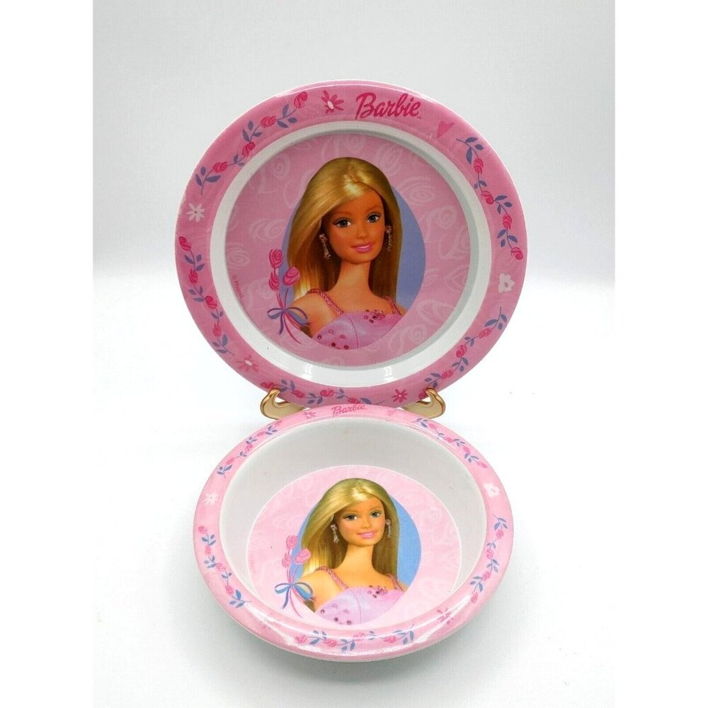 Vintage  Mattel Barbie Melamine Flowers Pink Plate & Bowl Set